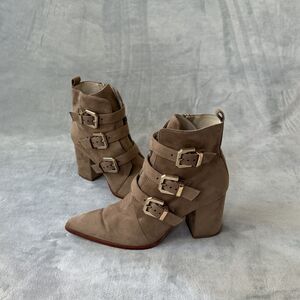 RAYE x House of Harlow Doute Suede Ankle Boots Buckle Detail Pointed Toe Size 9